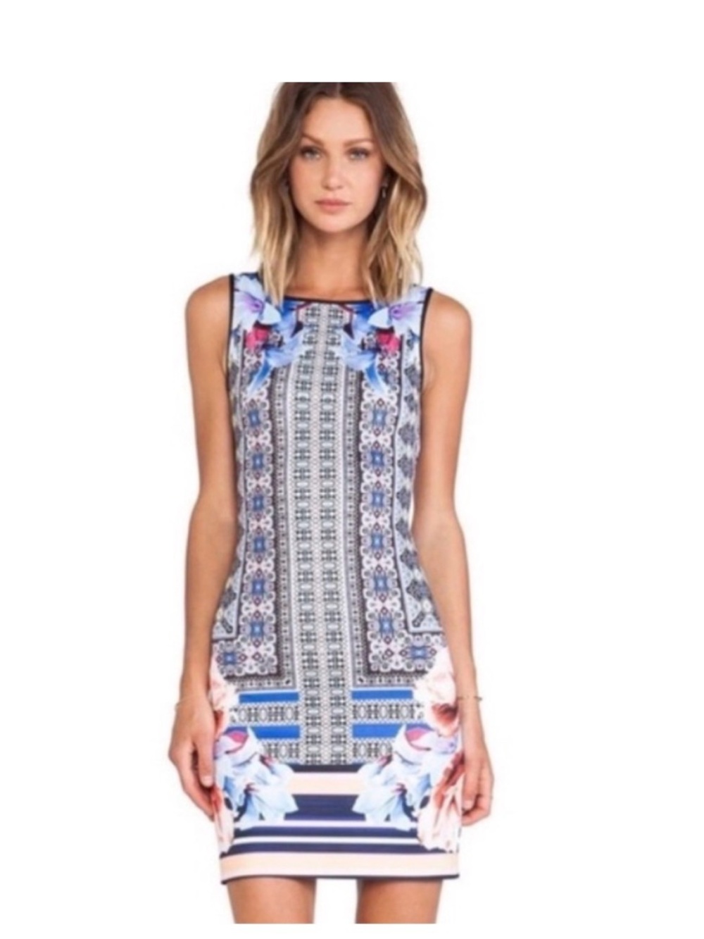 Clover Canyon Blue and Pink Printed Sleeveless Shift Dress